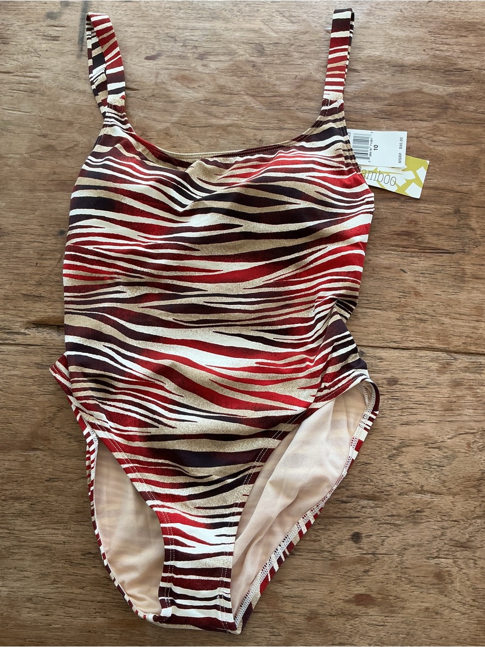 2bamboo Red, Brown & Cream Zebra-Print Kids One-Piece Swimsuit